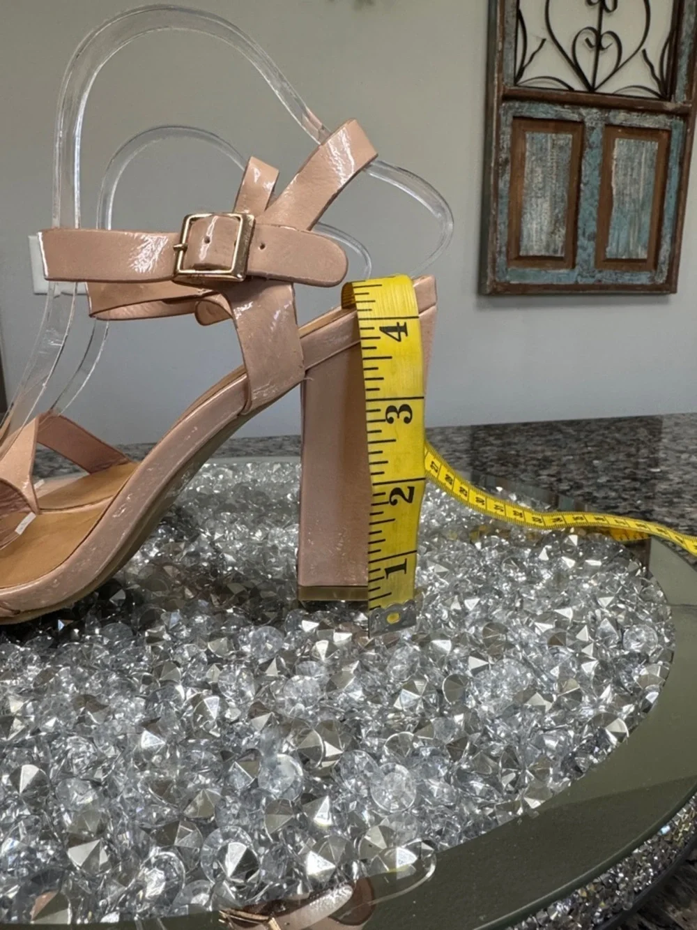 BAMBOO Nude Patent Block Heel Sandals 11